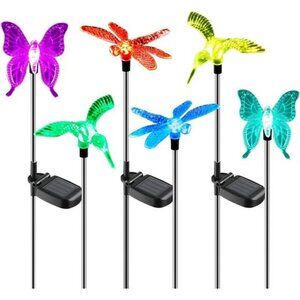 Solar Garden Stake Lights 6 Pack Outdoor LED Figurine Lighting Color Changing